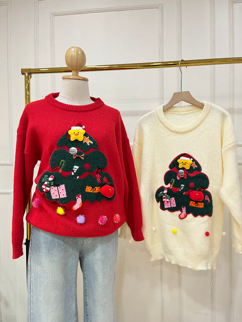 Christmas Tree Print Round Winter Pullover